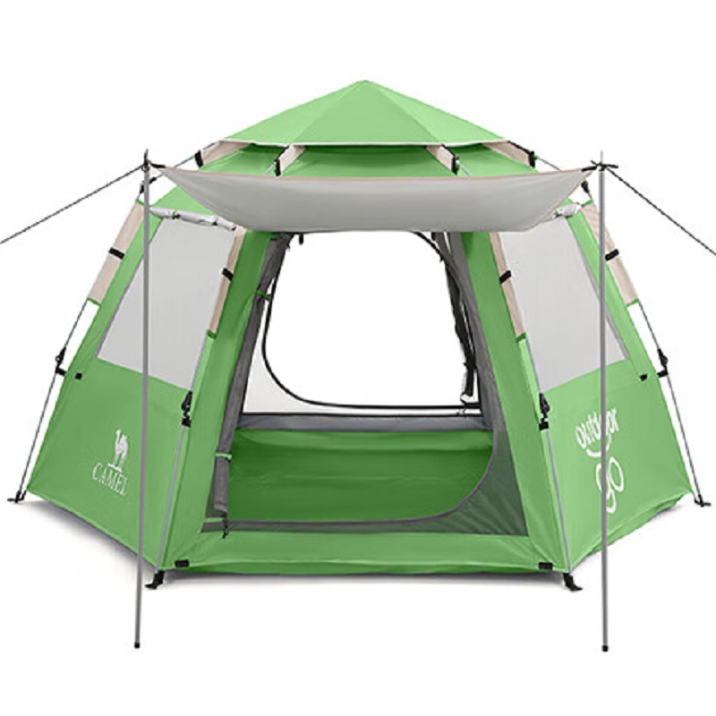 骆驼户外露营防晒钛银六角自动速开便携式折叠帐篷133CA6B144 个 青草绿